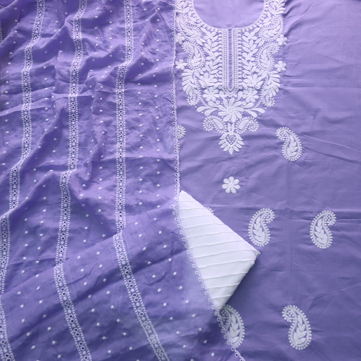 Suroor Pantone Lilac Chikankari Inspired Neck Thread Work Cotton Suit Set