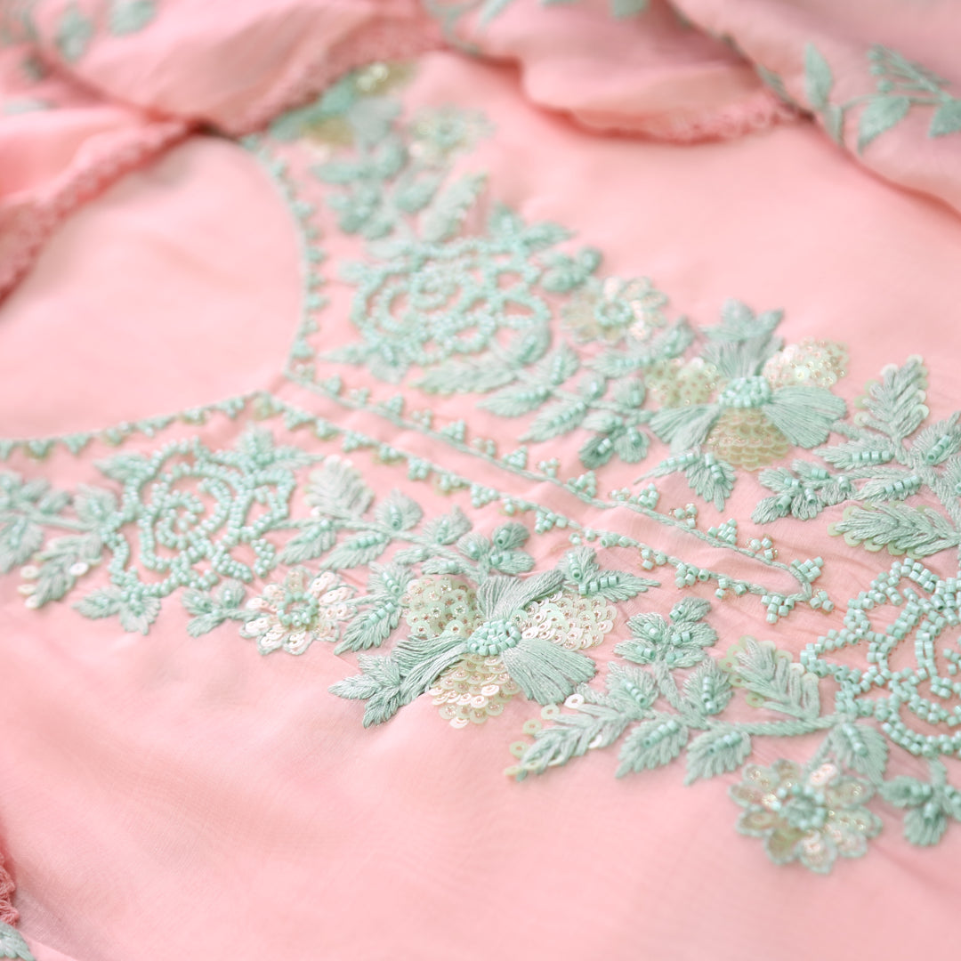 Mahima Candy Pink Thread Embroidered Mul Chanderi Set