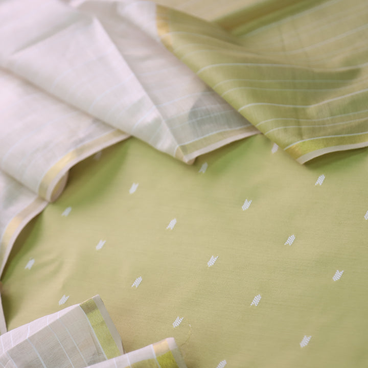 Kanya Mint Green All Over Thread Weaved Cotton Silk Suit Set