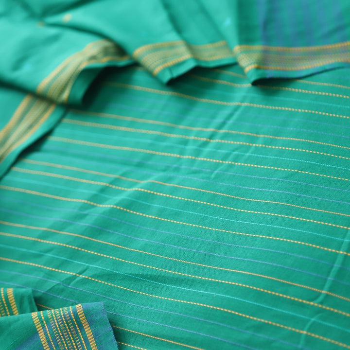 Madhubala Bright Green All Over Running Stitch Handloom Cotton Suit Set
