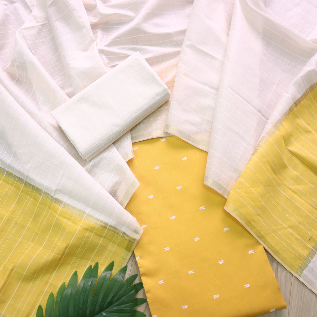 Kanya Butter Yellow All Over Thread Weaved Cotton Silk Suit Set