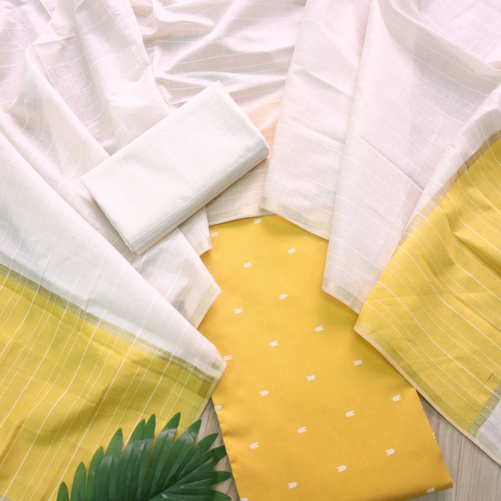 Kanya Butter Yellow All Over Thread Weaved Cotton Silk Suit Set