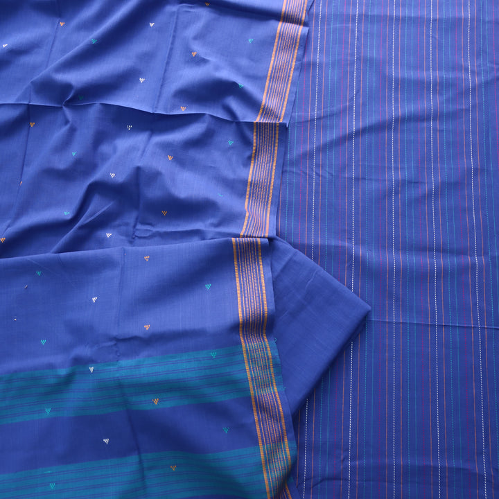 Madhubala Royal Blue All Over Running Stitch Handloom Cotton Suit Set