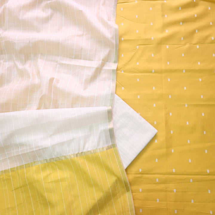 Kanya Butter Yellow All Over Thread Weaved Cotton Silk Suit Set