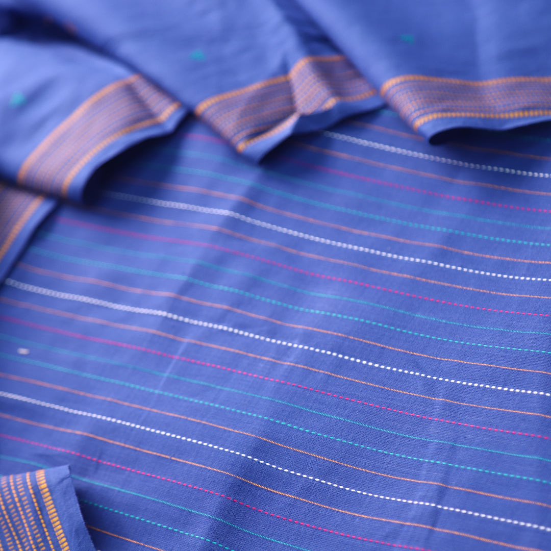 Madhubala Royal Blue All Over Running Stitch Handloom Cotton Suit Set