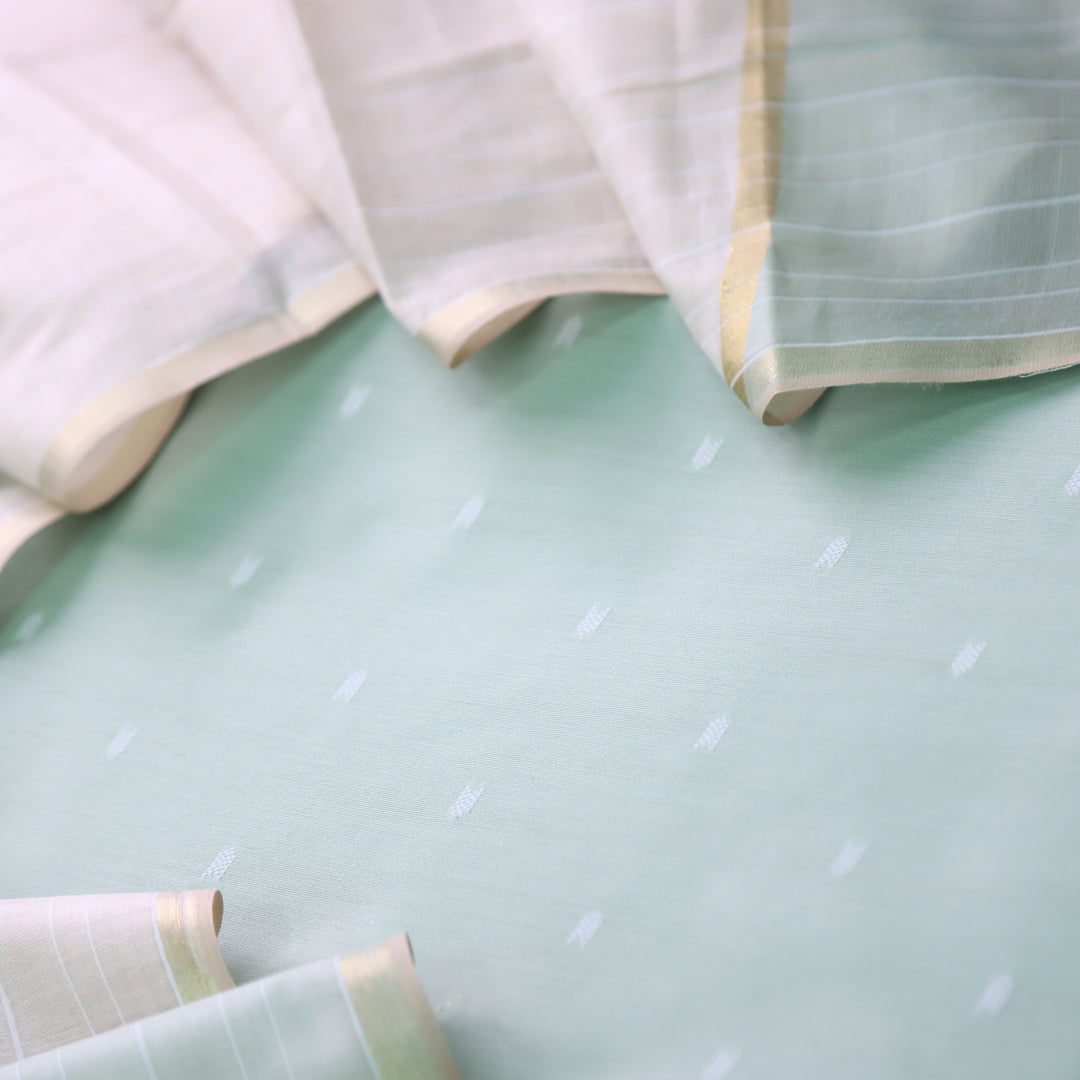 Kanya Cyan Blue All Over Thread Weaved Cotton Silk Suit Set