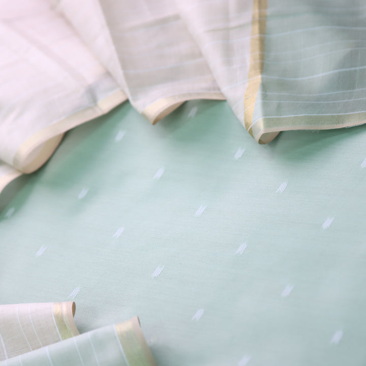 Kanya Cyan Blue All Over Thread Weaved Cotton Silk Suit Set