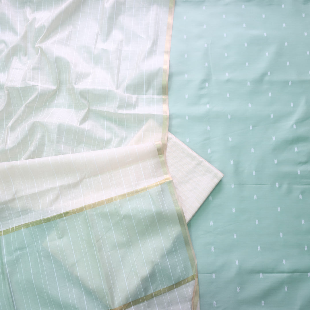 Kanya Cyan Blue All Over Thread Weaved Cotton Silk Suit Set