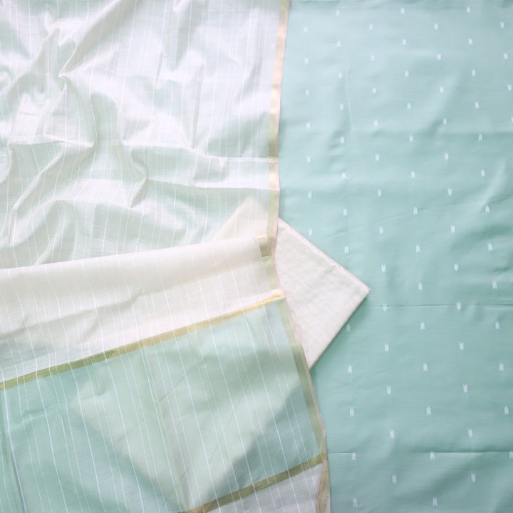 Kanya Cyan Blue All Over Thread Weaved Cotton Silk Suit Set