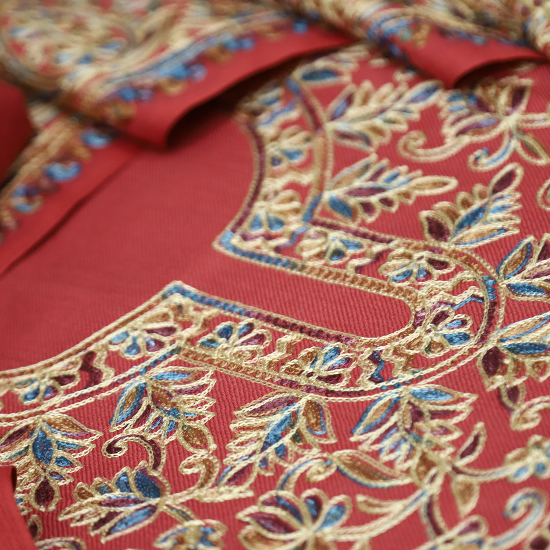 रूपवती Blush Mauve Elegant Woven Kashida Embroidery Semi Pashmina Winter Set