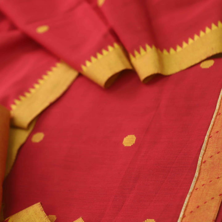 Madhubala Cherry Red Thread Weaved Handloom Cotton Suit Set