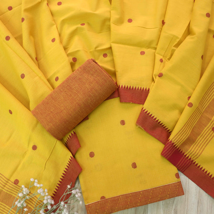 Madhubala Dijon Yellow Thread Weaved Handloom Cotton Suit Set