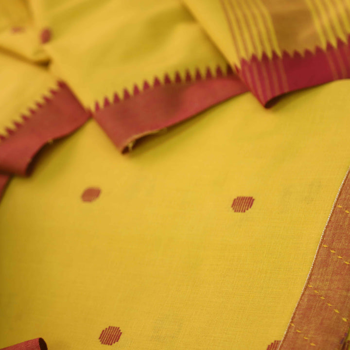 Madhubala Dijon Yellow Thread Weaved Handloom Cotton Suit Set