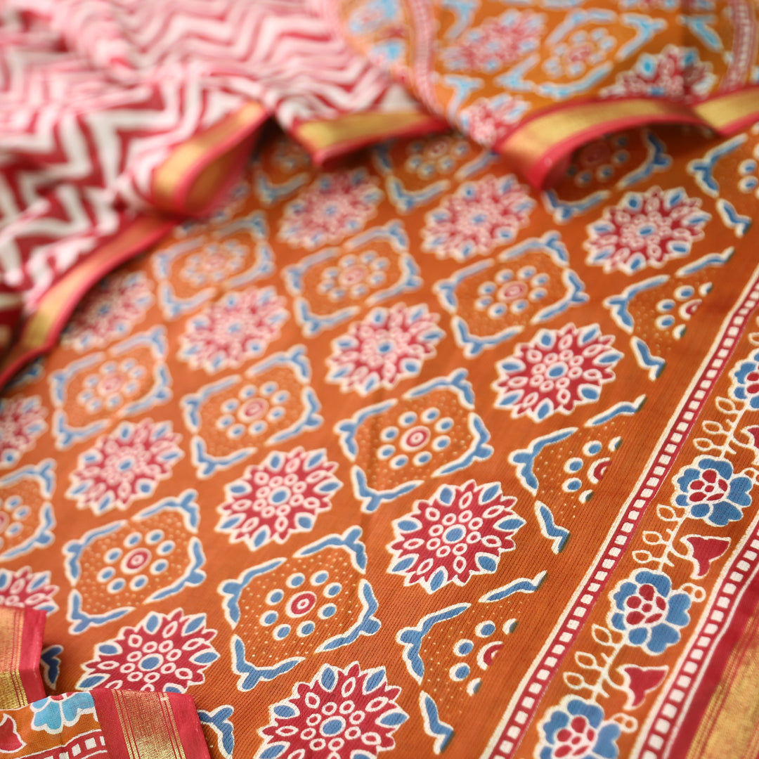 Jahaan Rust Orange All Over Digital Ajrak Printed Cotton Suit Set
