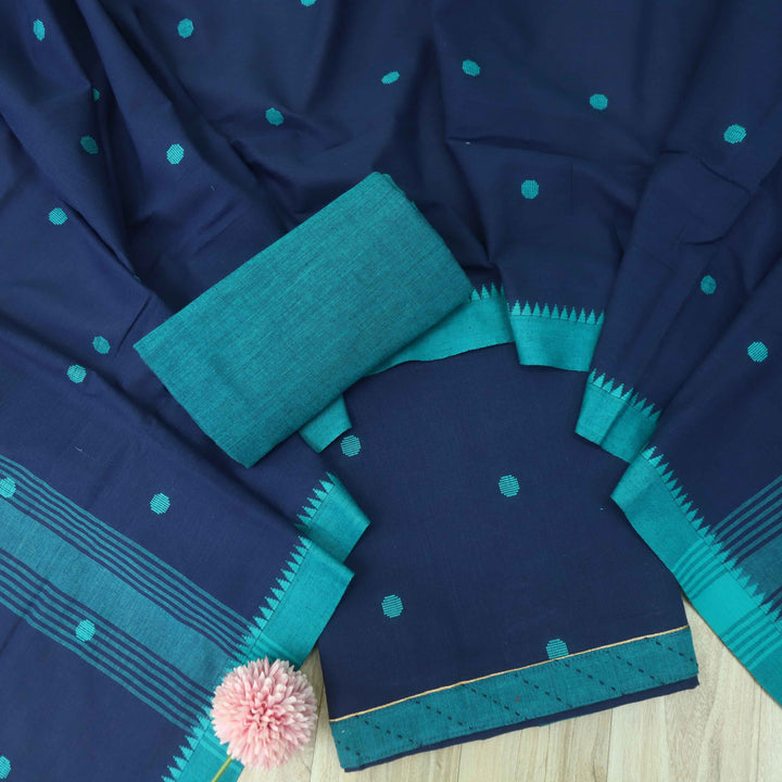Madhubala Denim Blue Thread Weaved Handloom Cotton Suit Set