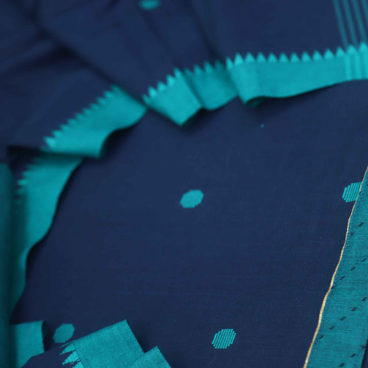 Madhubala Denim Blue Thread Weaved Handloom Cotton Suit Set