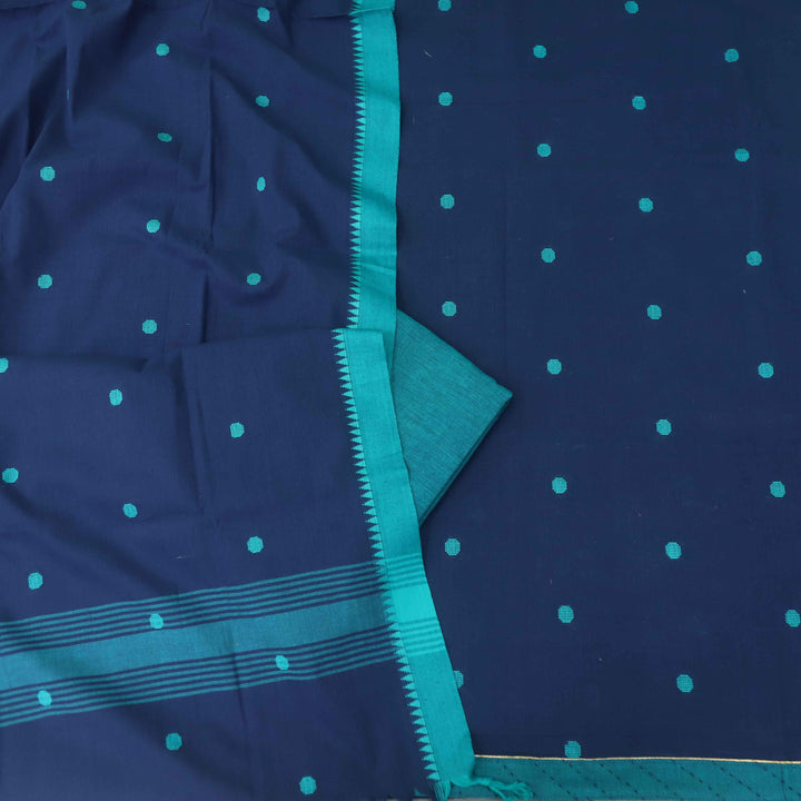 Madhubala Denim Blue Thread Weaved Handloom Cotton Suit Set