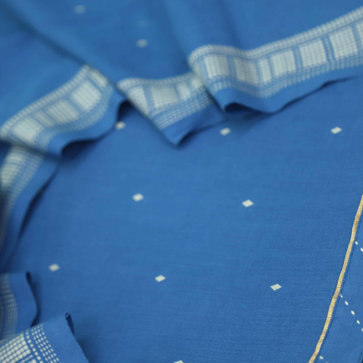 Madhubala Cerulean Blue Thread Weaved Handloom Cotton Suit Set