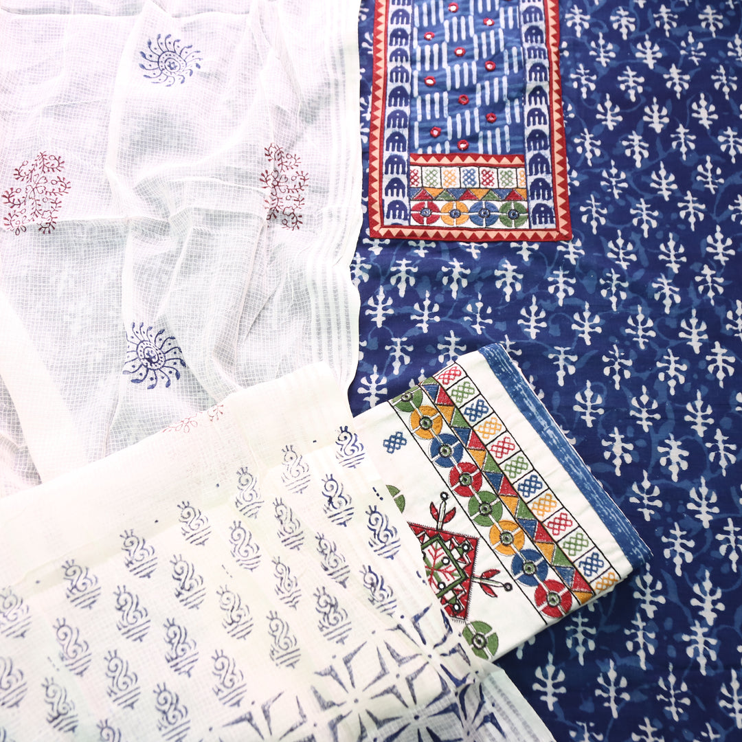 Ridhima Indigo Blue Kutch Mirror Dabu Printed Cotton Set D1