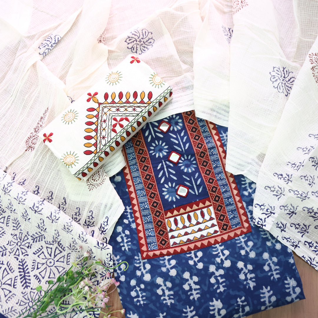Ridhima Indigo Blue Kutch Mirror Dabu Printed Cotton Set D2
