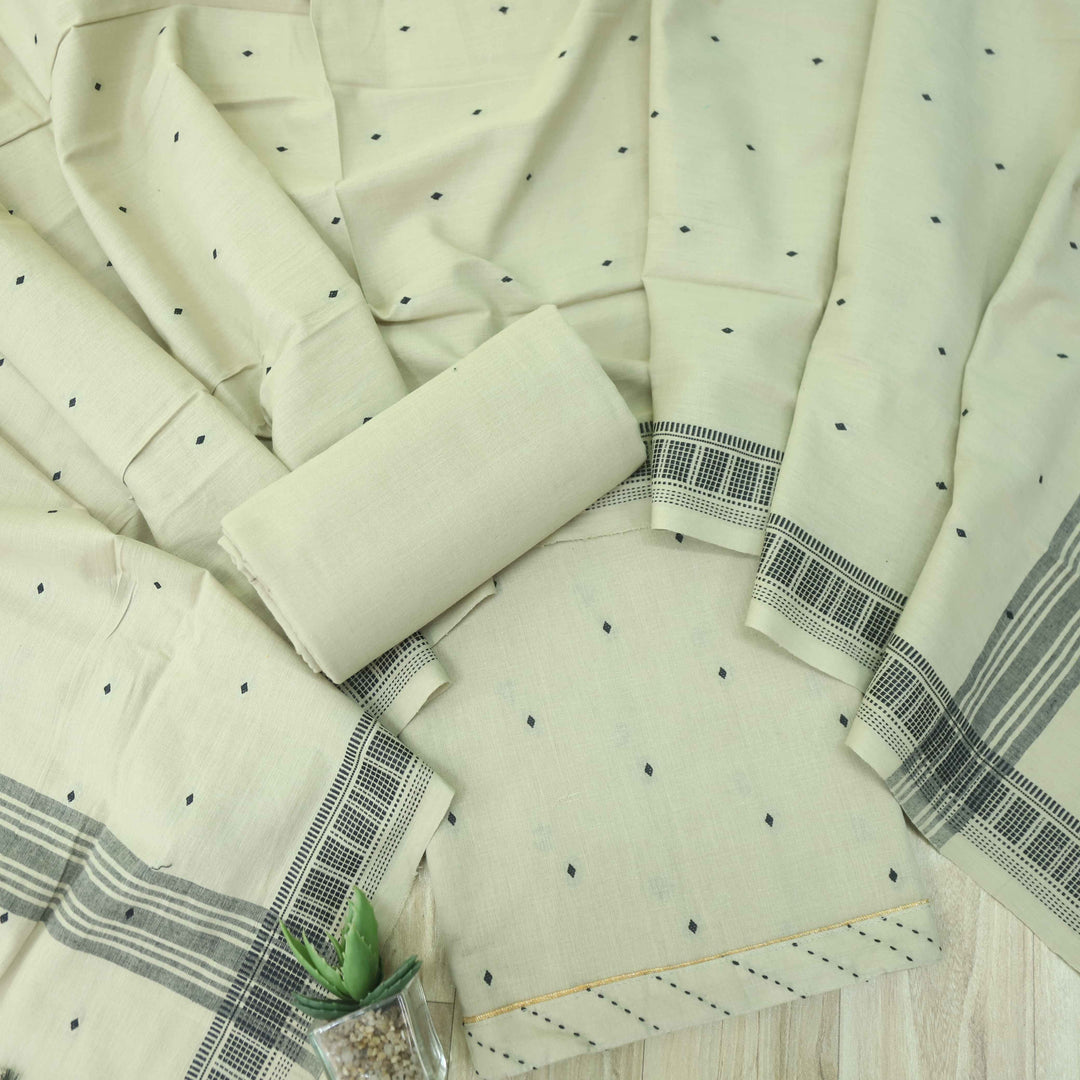 Madhubala Khaki Beige Thread Weaved Handloom Cotton Suit Set