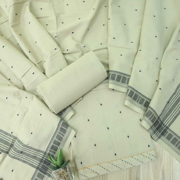 Madhubala Khaki Beige Thread Weaved Handloom Cotton Suit Set