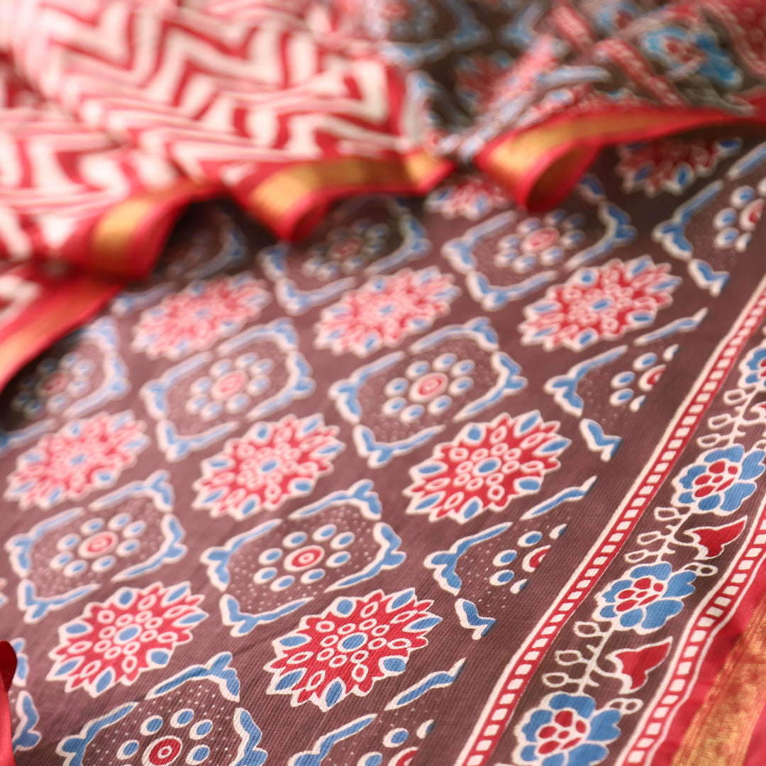 Jahaan Tan Hazel All Over Digital Ajrak Printed Cotton Suit Set