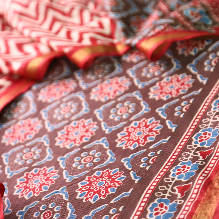 Jahaan Tan Hazel All Over Digital Ajrak Printed Cotton Suit Set