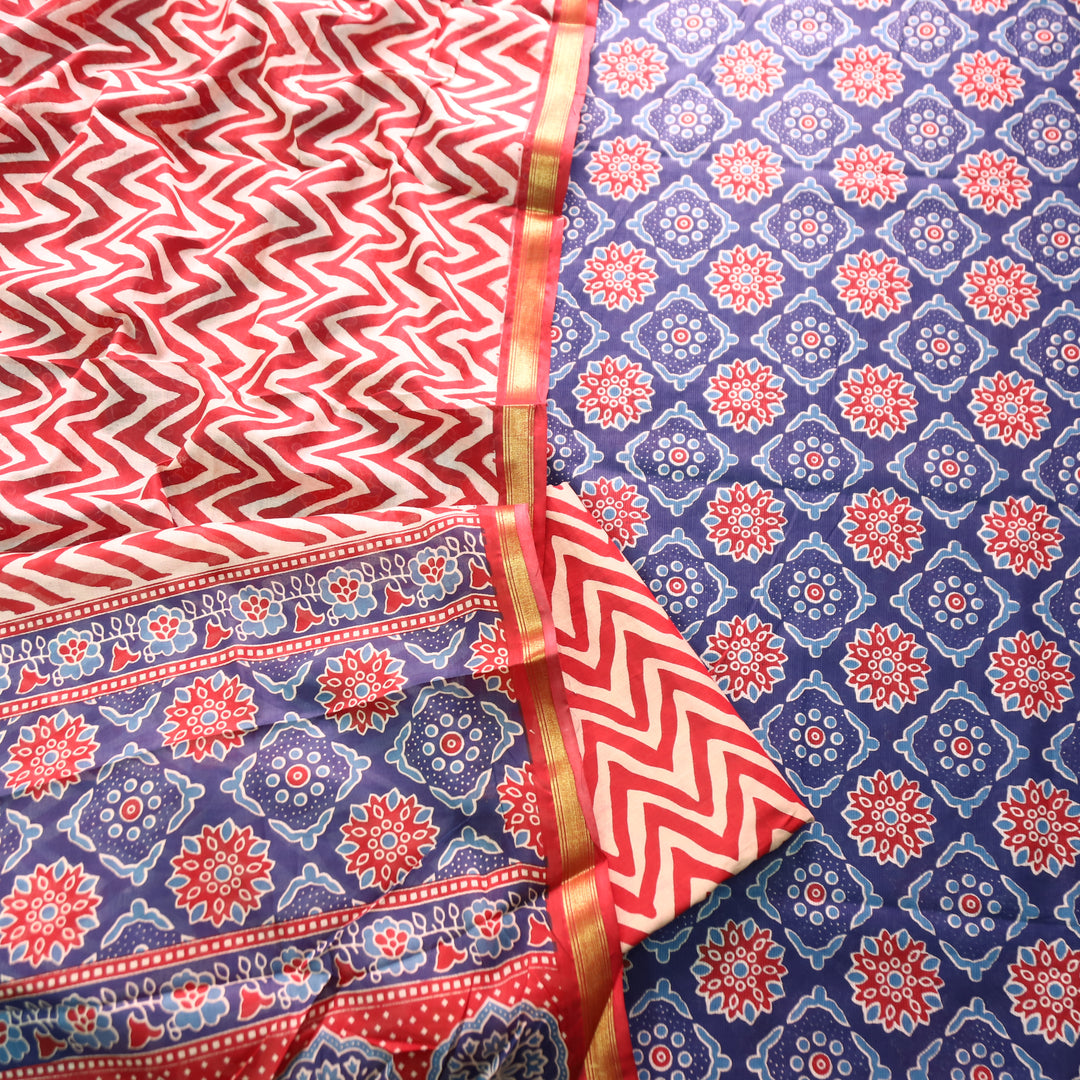 Jahaan Sapphire Blue All Over Digital Ajrak Printed Cotton Suit Set