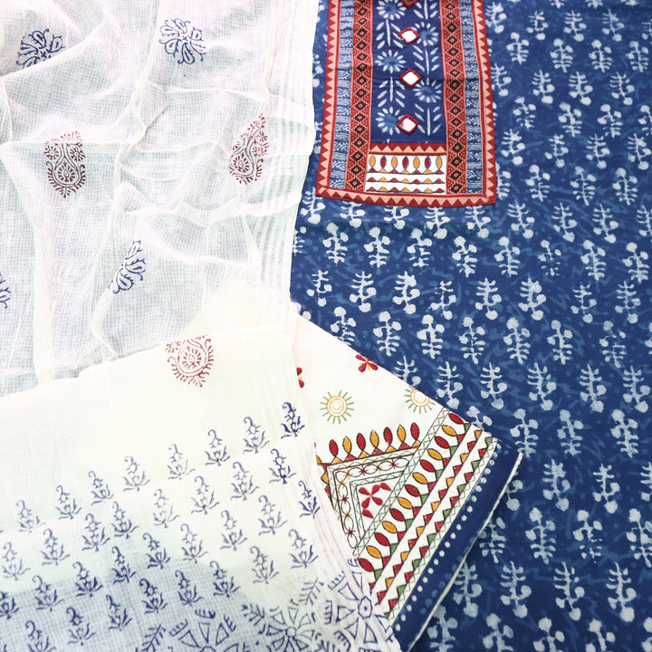 Ridhima Indigo Blue Kutch Mirror Dabu Printed Cotton Set D2