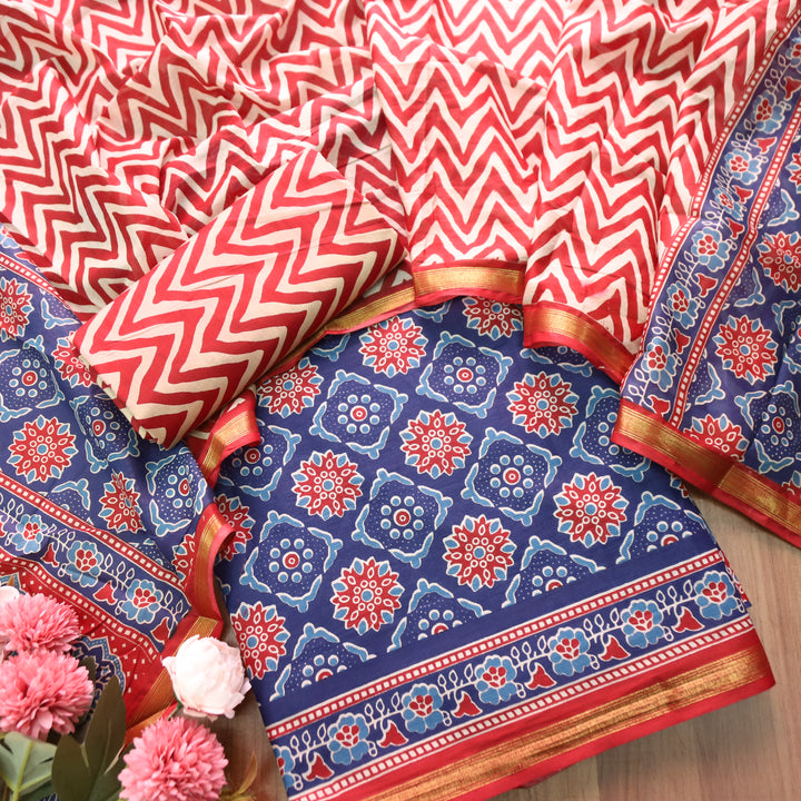 Jahaan Sapphire Blue All Over Digital Ajrak Printed Cotton Suit Set