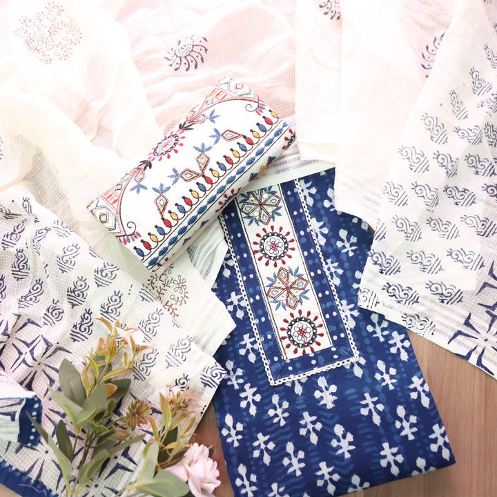 Ridhima Indigo Blue Kutch Mirror Dabu Printed Cotton Set D3