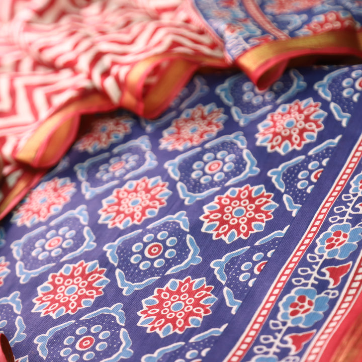 Jahaan Sapphire Blue All Over Digital Ajrak Printed Cotton Suit Set