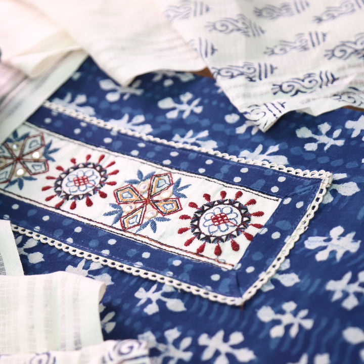 Ridhima Indigo Blue Kutch Mirror Dabu Printed Cotton Set D3