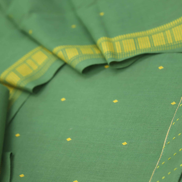 Madhubala Grass Green Thread Weaved Handloom Cotton Suit Set