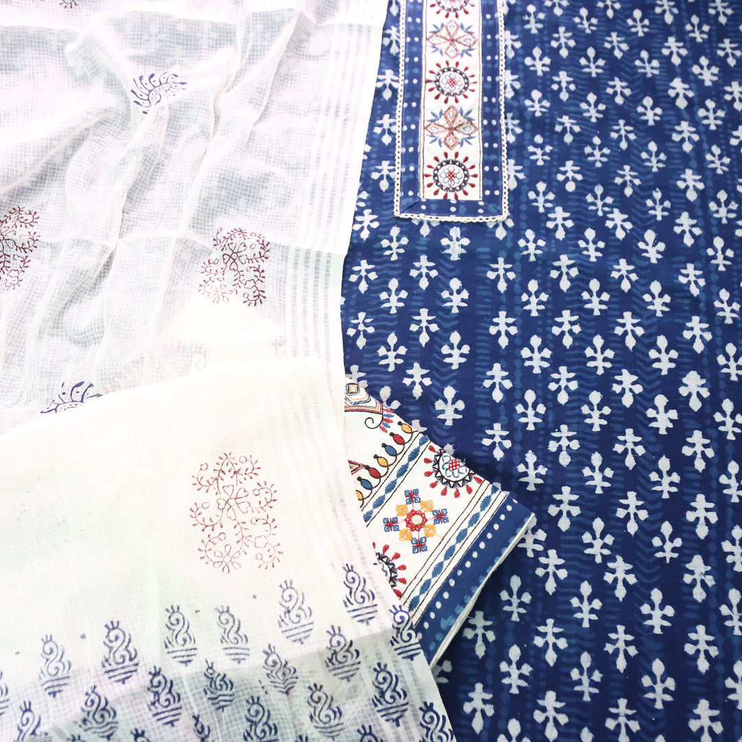 Ridhima Indigo Blue Kutch Mirror Dabu Printed Cotton Set D3