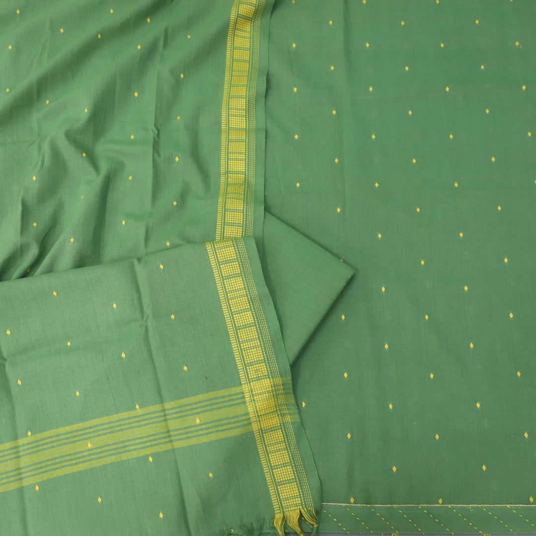 Madhubala Grass Green Thread Weaved Handloom Cotton Suit Set