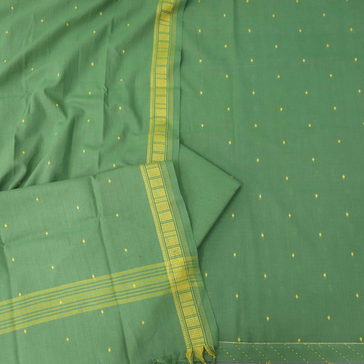 Madhubala Grass Green Thread Weaved Handloom Cotton Suit Set
