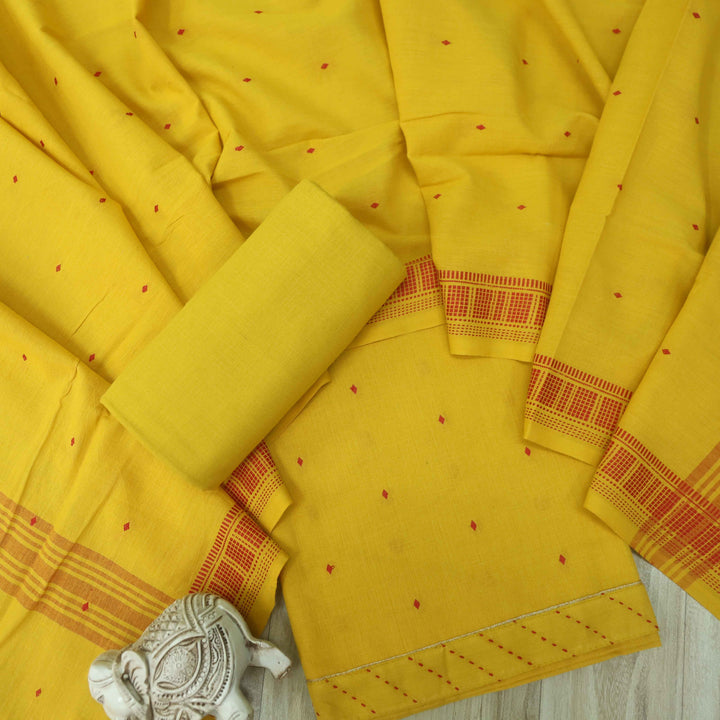 Madhubala Dandelion Yellow Thread Weaved Handloom Cotton Suit Set