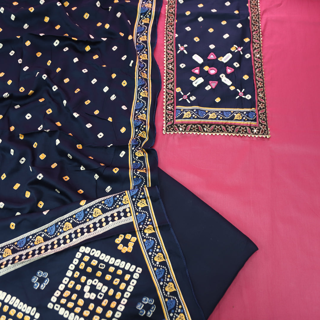 Nigahein Mauve Blush Mirror Work Neck Mashru Patch Glazed Cotton Suit Set