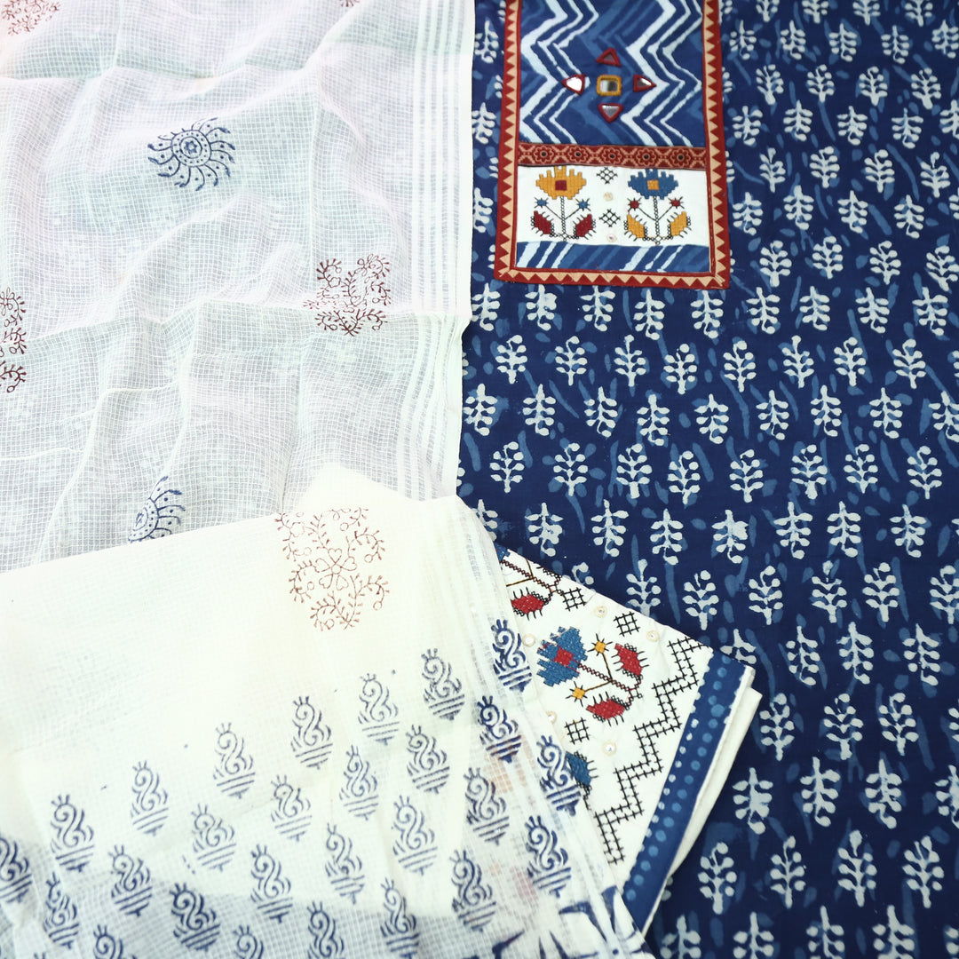 Ridhima Indigo Blue Kutch Mirror Dabu Printed Cotton Set D4