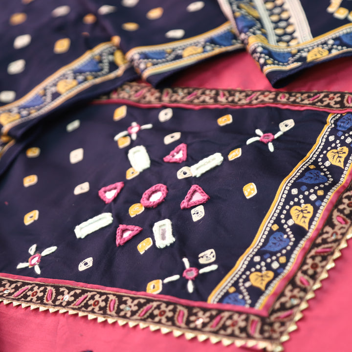 Nigahein Mauve Blush Mirror Work Neck Mashru Patch Glazed Cotton Suit Set