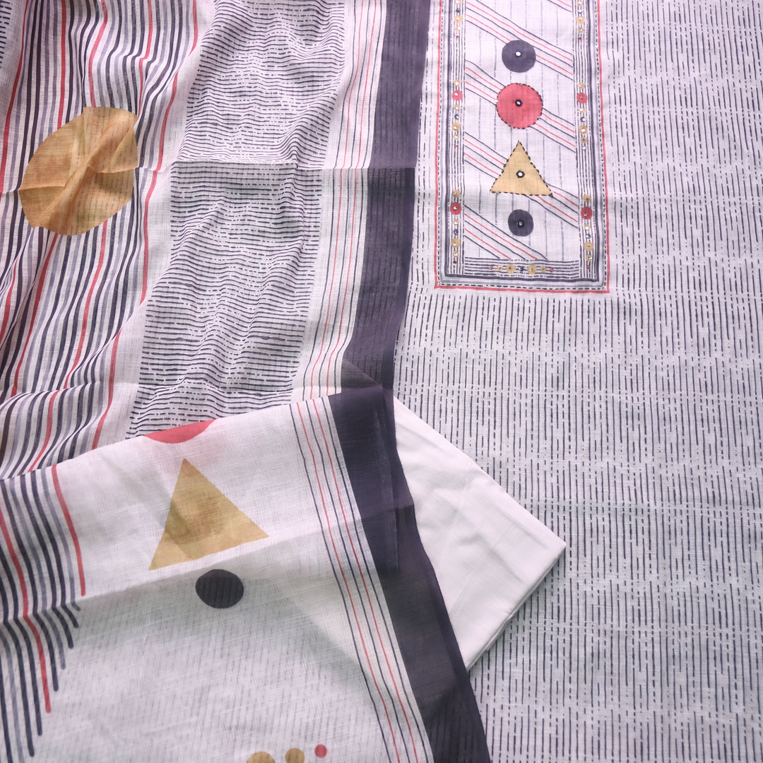 Rangoli Frappe Beige Sequine Work Digital Printed Cotton Linen Suit Set