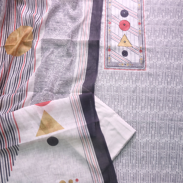 Rangoli Frappe Beige Sequine Work Digital Printed Cotton Linen Suit Set