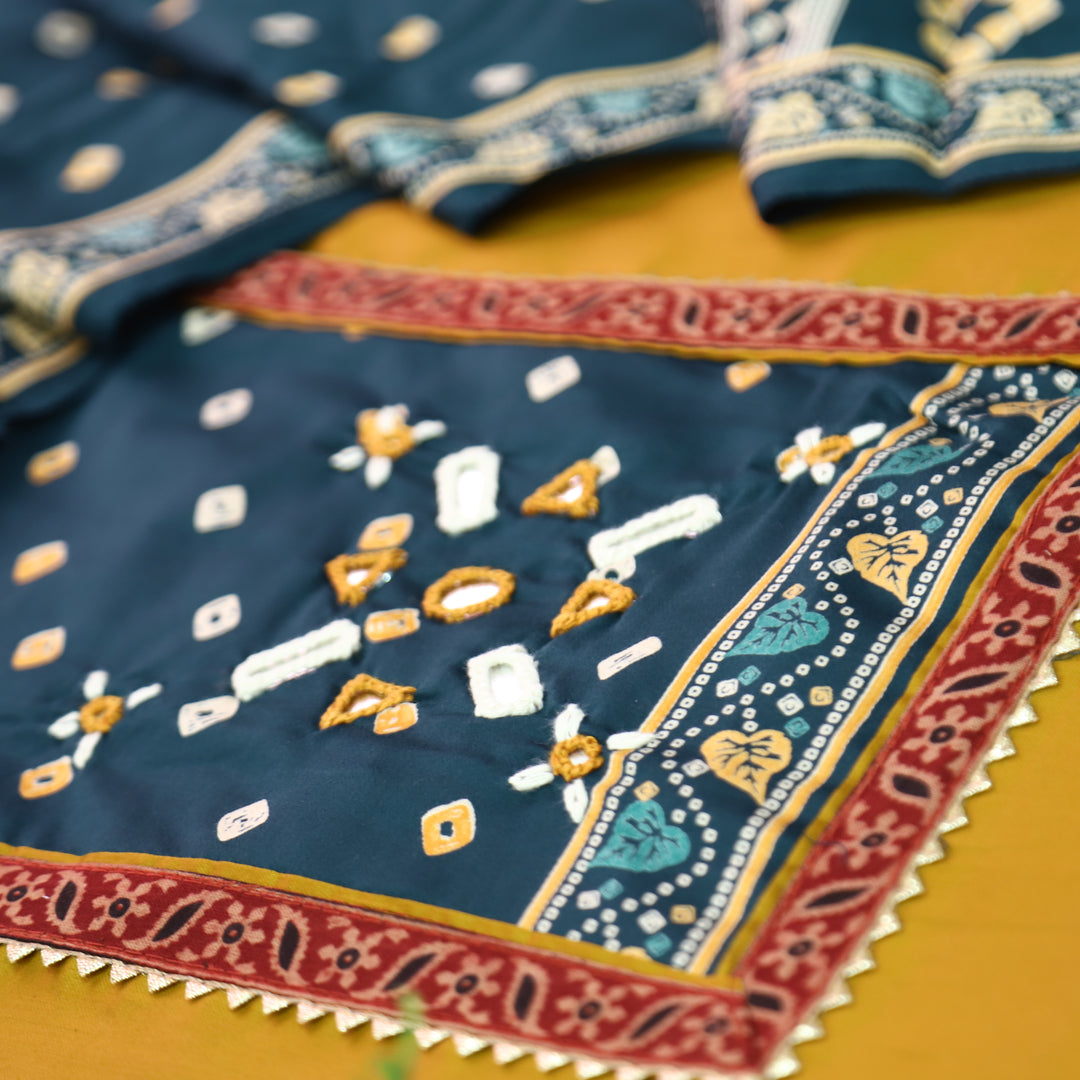 Nigahein Dandelion Yellow Mirror Work Neck Mashru Patch Glazed Cotton Suit Set