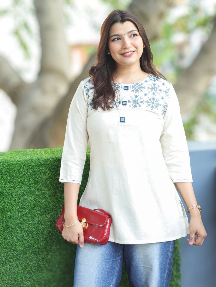 Ella Shell White Short Kurti