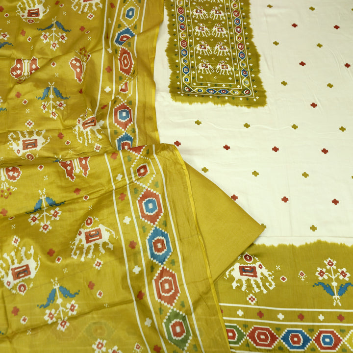 Amelia Beige with Mustard Gajj Print Patra Work Yoke Cotton Set