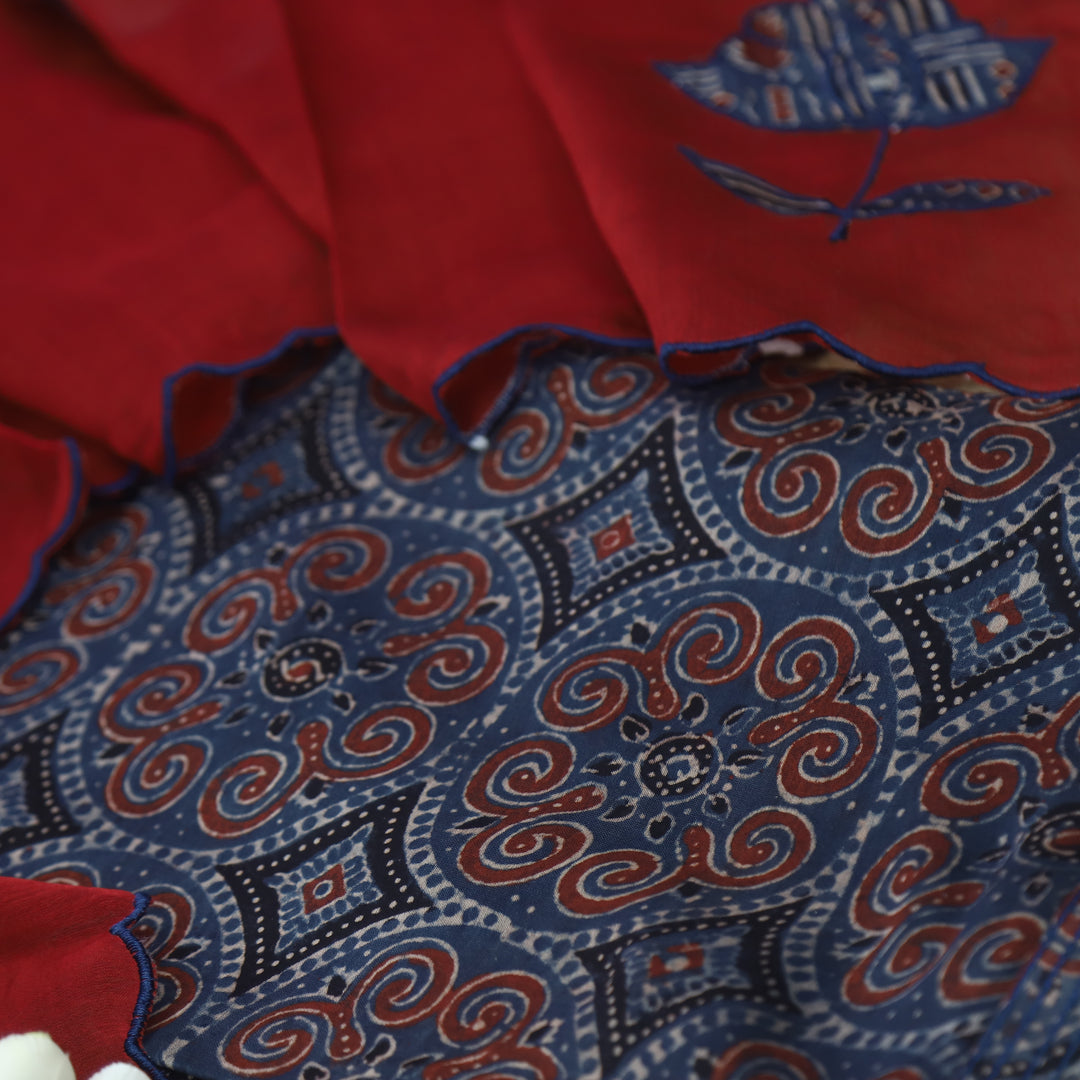Mohataaz Navy Blue Ajrak Printed Maheshwari Top With Dupatta Set D3