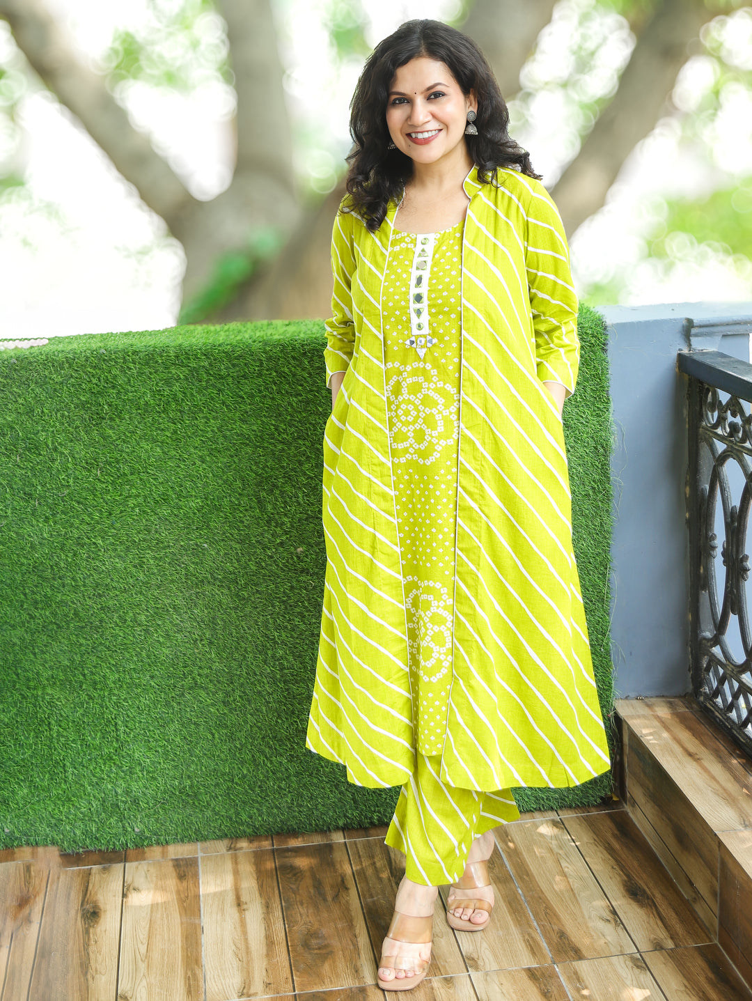Shringar Green Bandhani and Leheriya Jacket Co-ord Set
