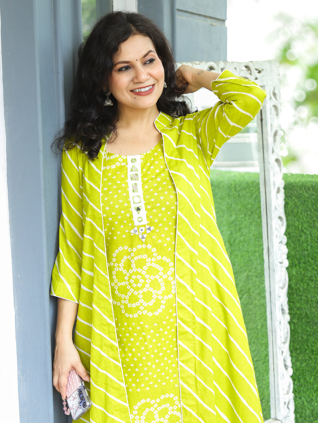 Shringar Green Bandhani and Leheriya Jacket Co-ord Set